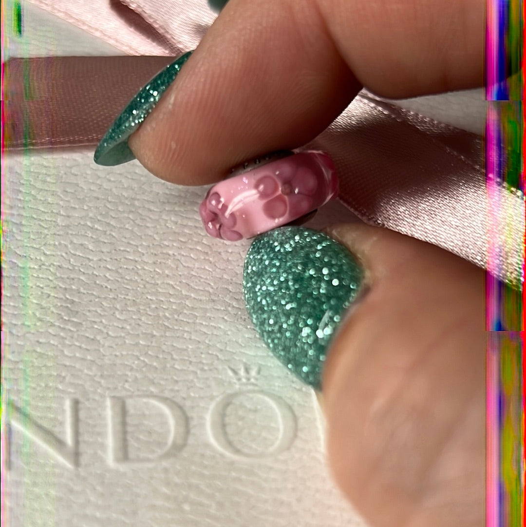 Genuine Pandora Raised Pink Flower Murano Charm