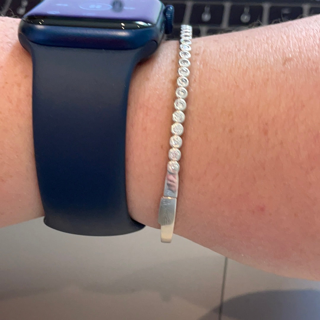 Genuine Pandora Timeless Pave Sparkling Hinged Bangle Rare HTF Size 1