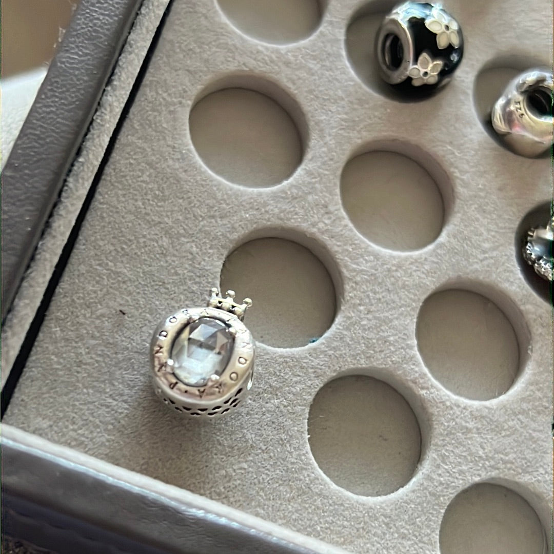 Genuine Pandora Logo CZ O With Crown Charm