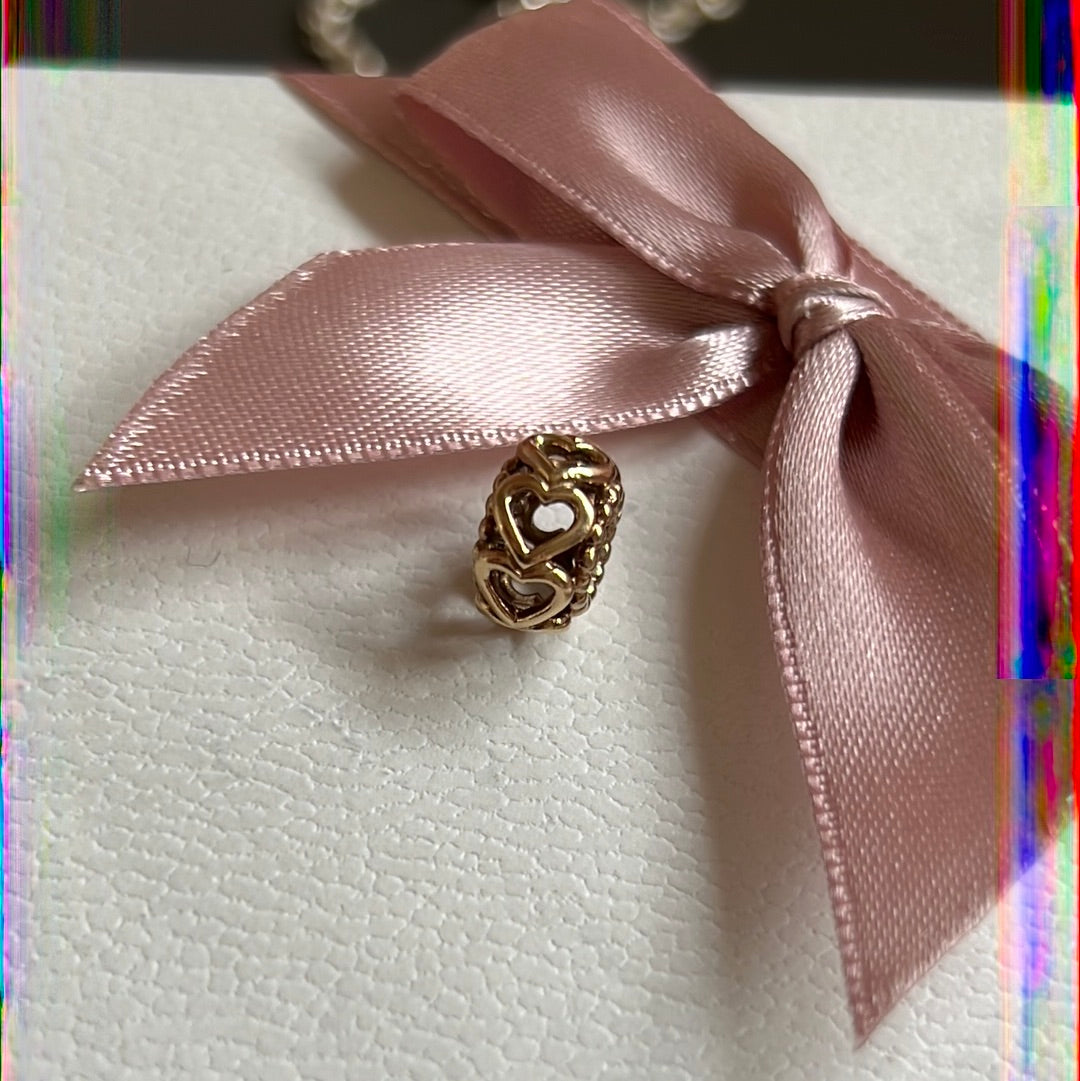 Genuine Pandora Solid 14ct Gold Openwork Hearts Spacer Charm HTF