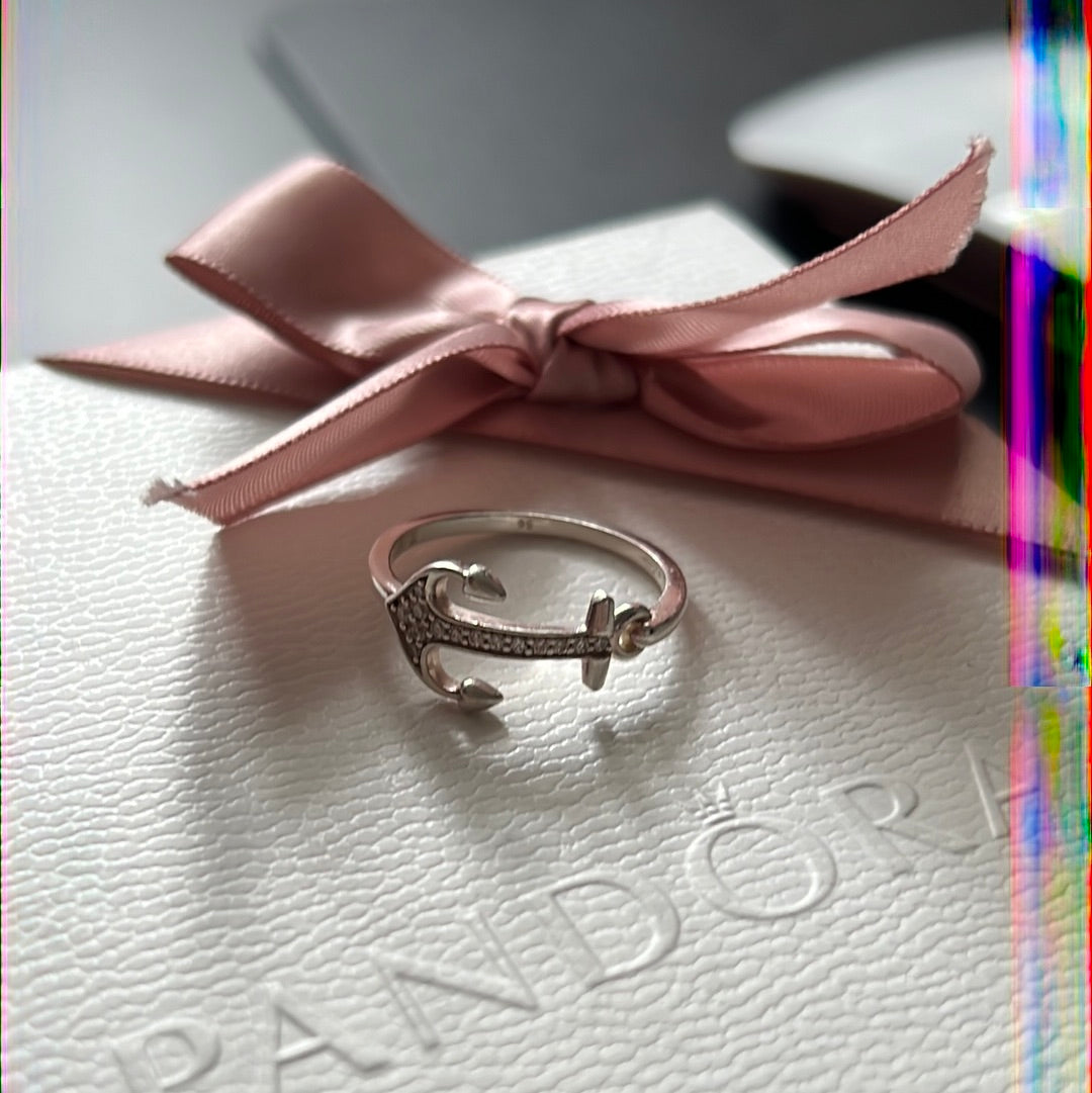 Thomas Sabo Sterling Silver Pave Anchor Ring Size 56