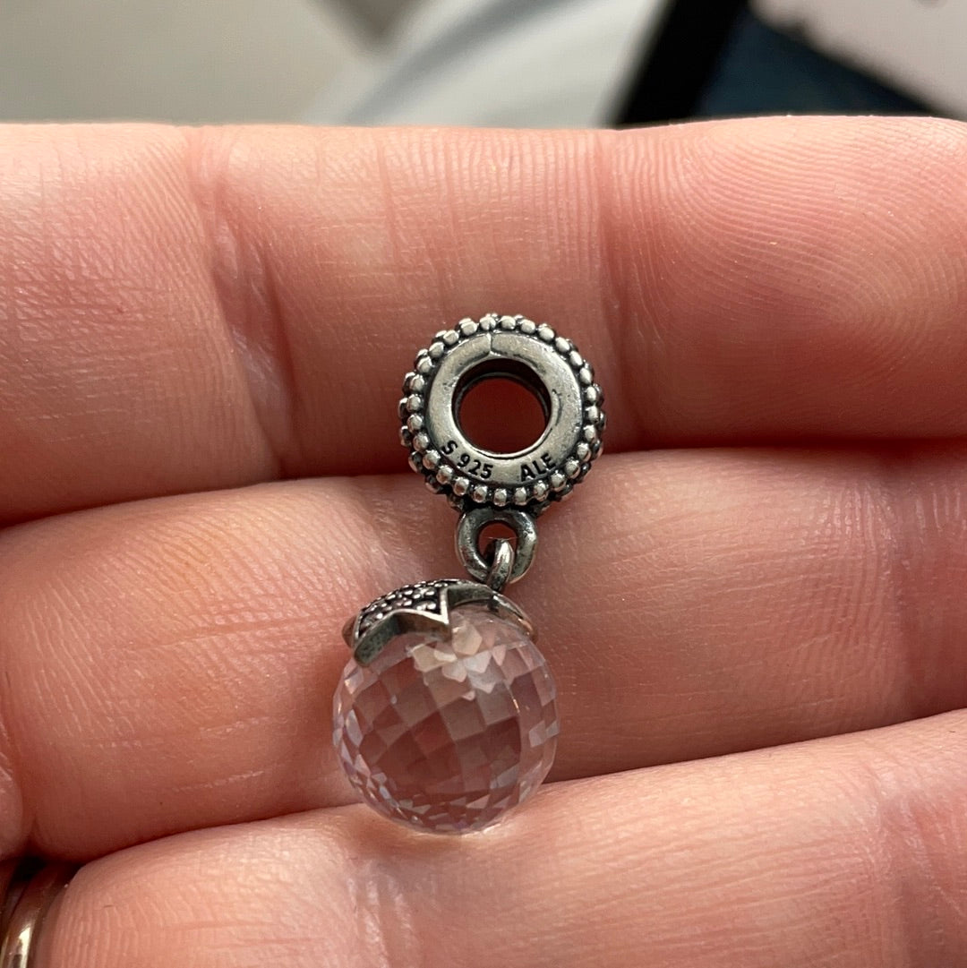 Genuine Pandora Clear Faceted Glass Murano Dangle With Pave Star Charm