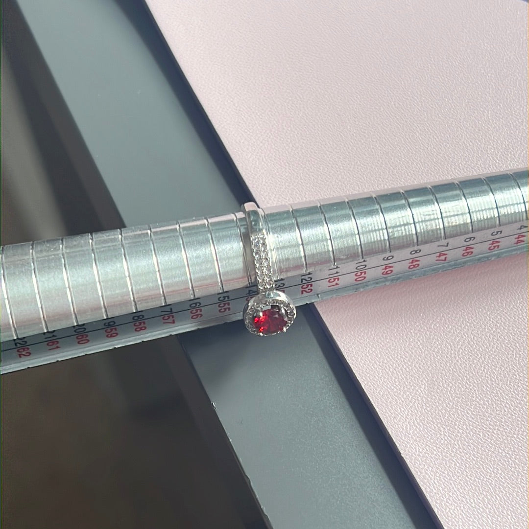 Sterling Silver Red Cz and Clear Pave Ring Size 54