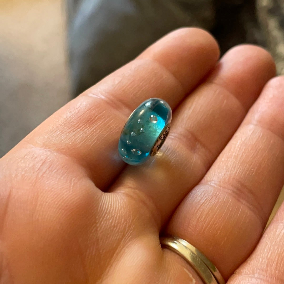 Genuine Pandora Teal Baby Blue Fizzle Murano Charm