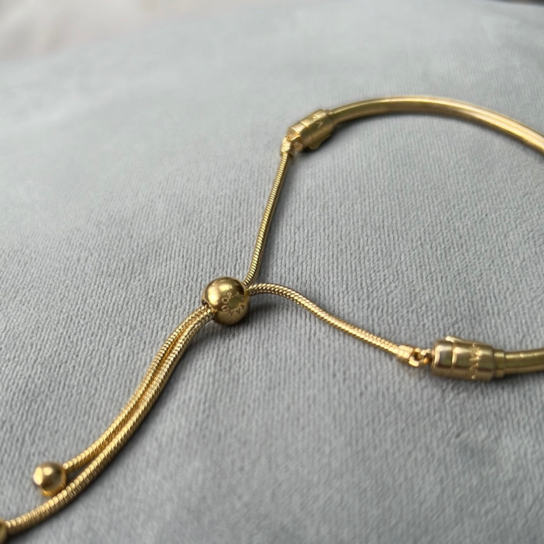 Genuine Pandora Shine Gold Solid Bangle Slider Bracelet Adjustable