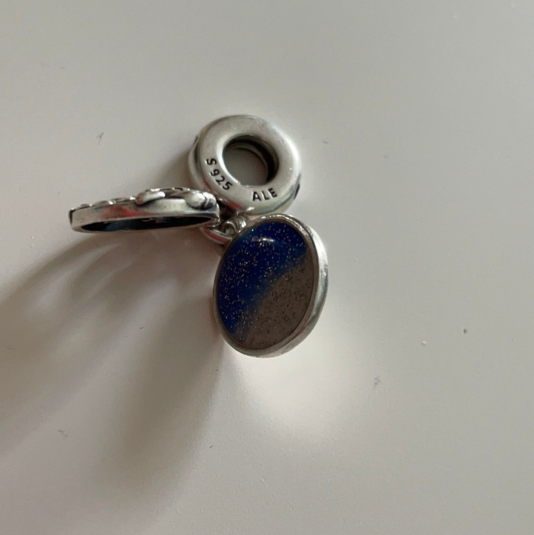 Genuine Pandora Night Time Blue Enamel Dangle With Fox and Bunny Rabbit