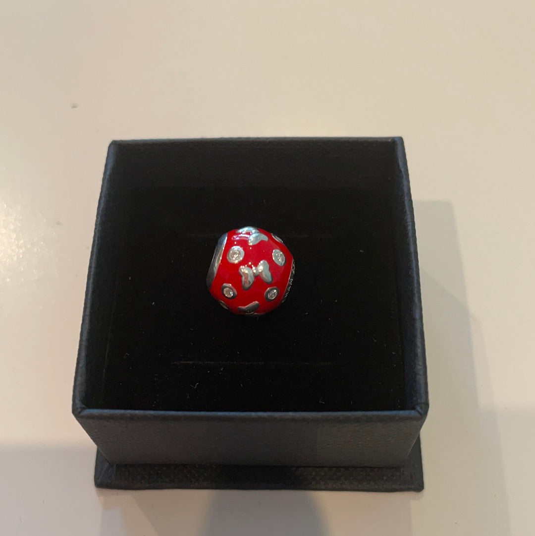 Genuine Chamilia Disney Minnie Mouse Red Enamel Bow CZ Ball Charm