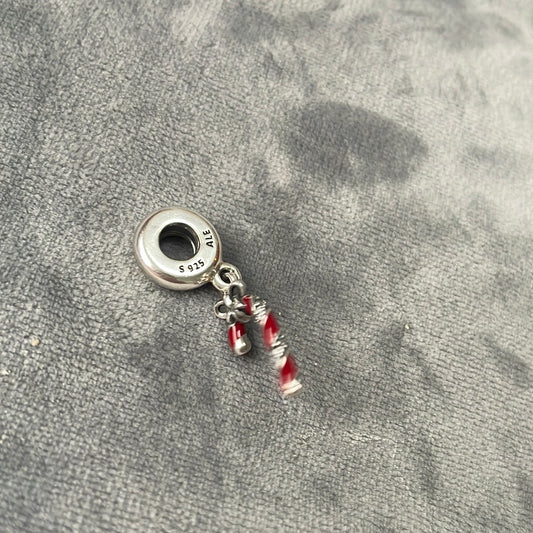 Genuine Pandora Pave Candy Cane Dangle Charm Red and Silver