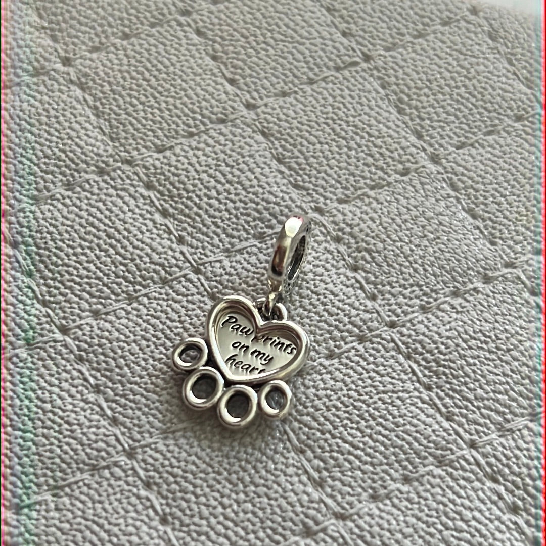 Inspired Silver Always In My Heart Paw Charm Ornament – Sparkling Cubic Zirconia, Sterling Silver - View #2