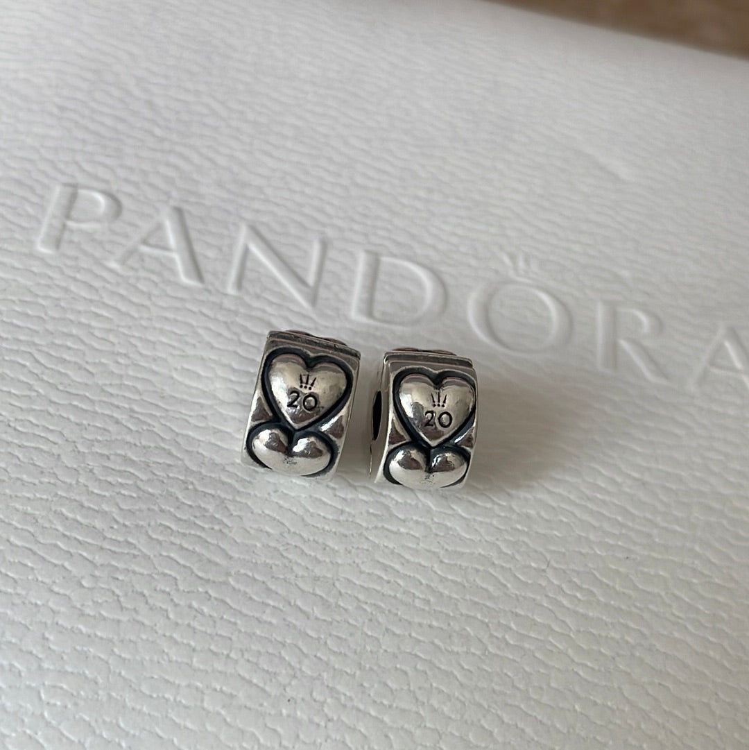 Genuine Pandora 20th Anniversary Double Heart Clips No.9 September