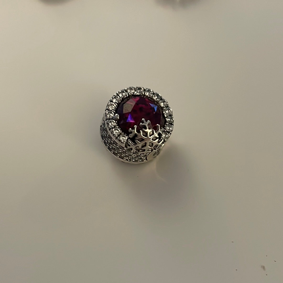 Genuine Pandora Red Pave Large Cz Sparkle Snowflake Red and Clear Charm Large