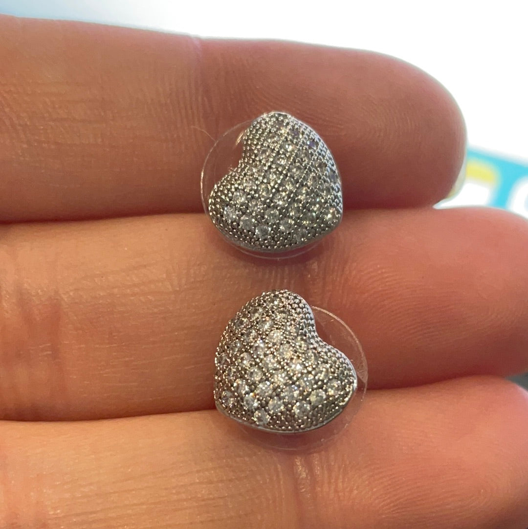 Sterling Silver Clear Pave Heart Earrings NO BACKS