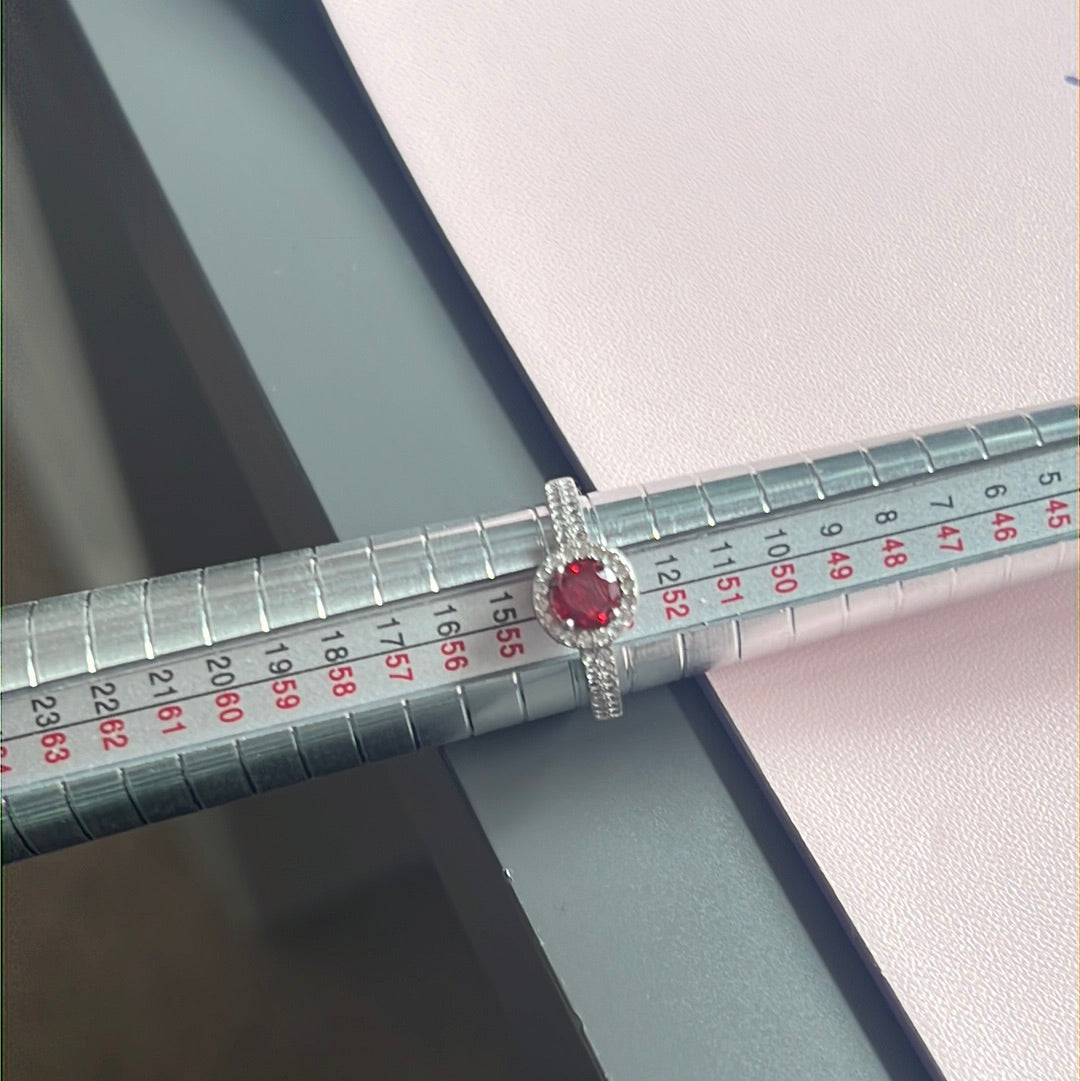 Sterling Silver Red Cz and Clear Pave Ring Size 54