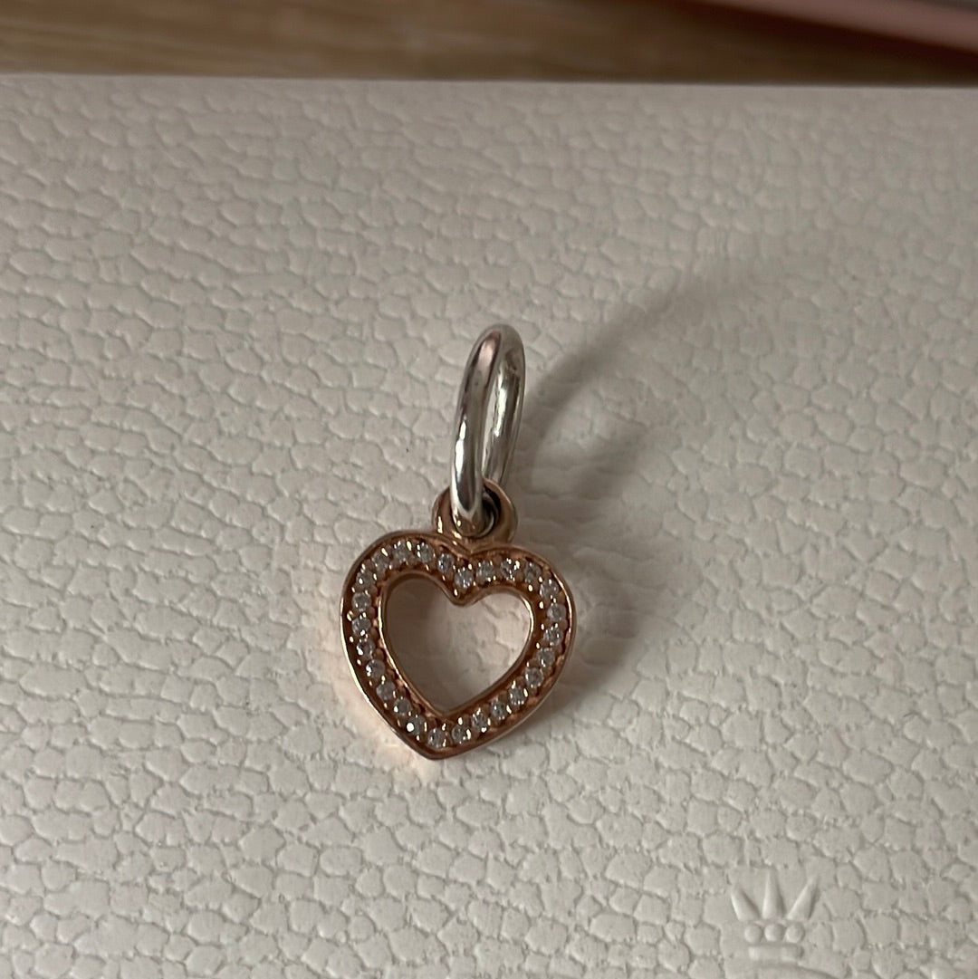 Genuine Pandora G585 Gold Pave Dangle Heart