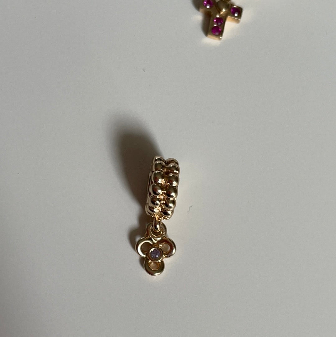 Genuine Pandora Solid 14ct Gold Diamond Posy Flower Dangle Charm HTF