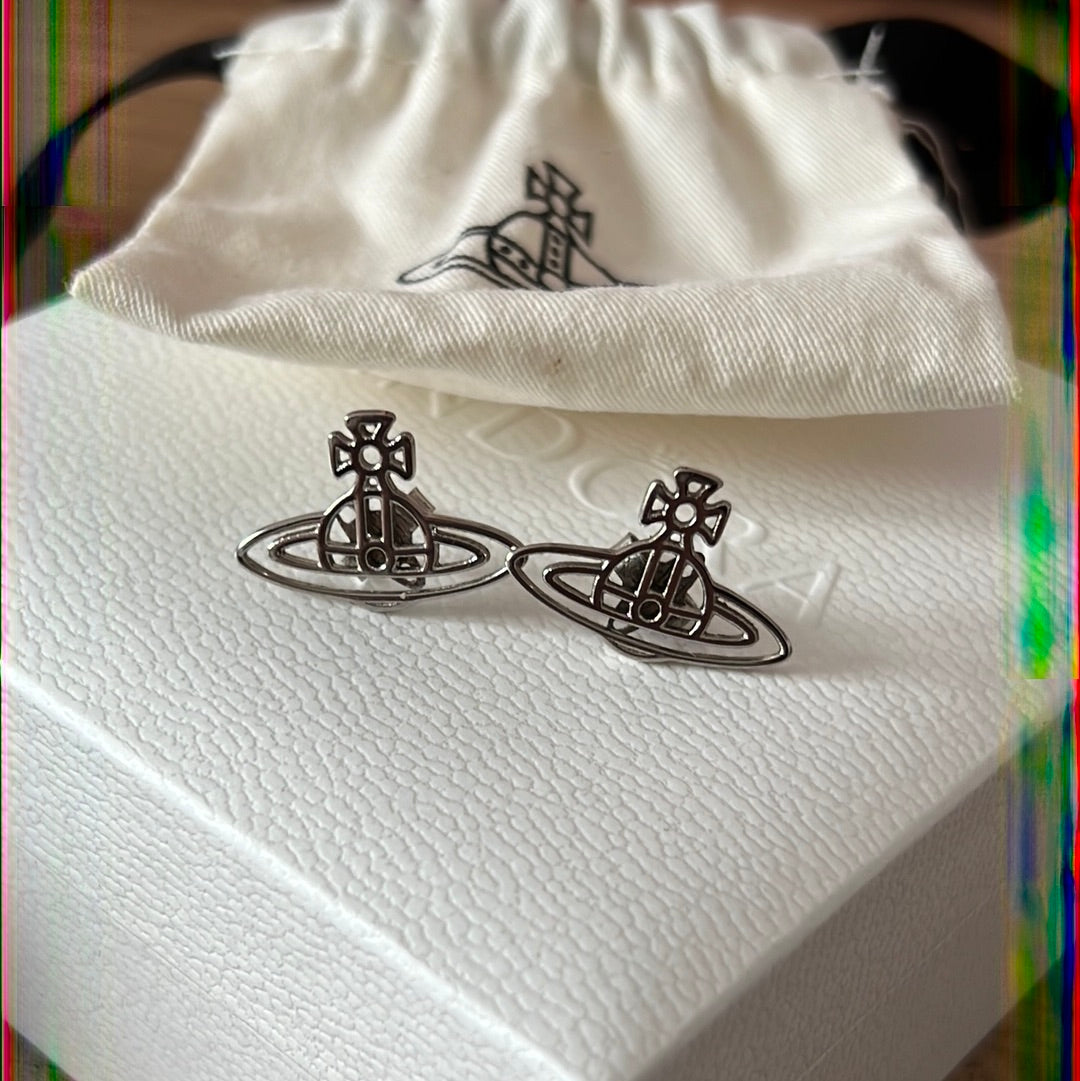 Genuine Vivienne Westwood Bas Relief Silver Tone Earrings