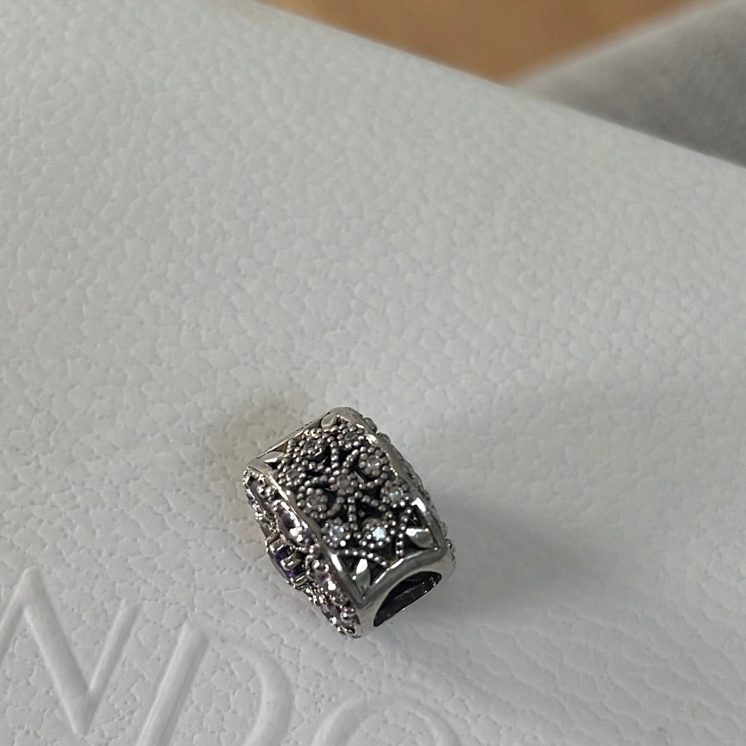 Genuine Pandora Purple Shimmering Medallion Flower Charm