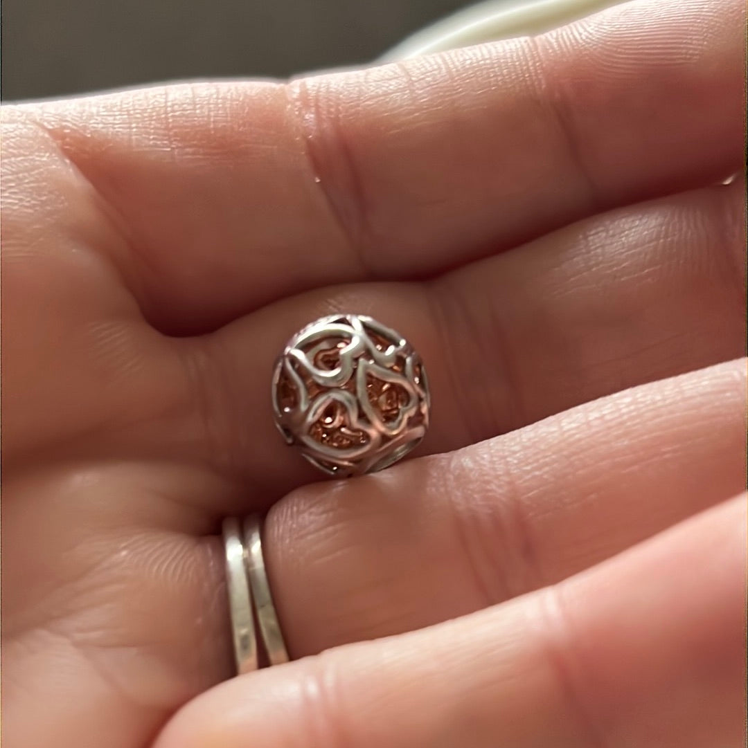 Genuine Chamilia Silver and Rose Gold Openwork Heart Charm