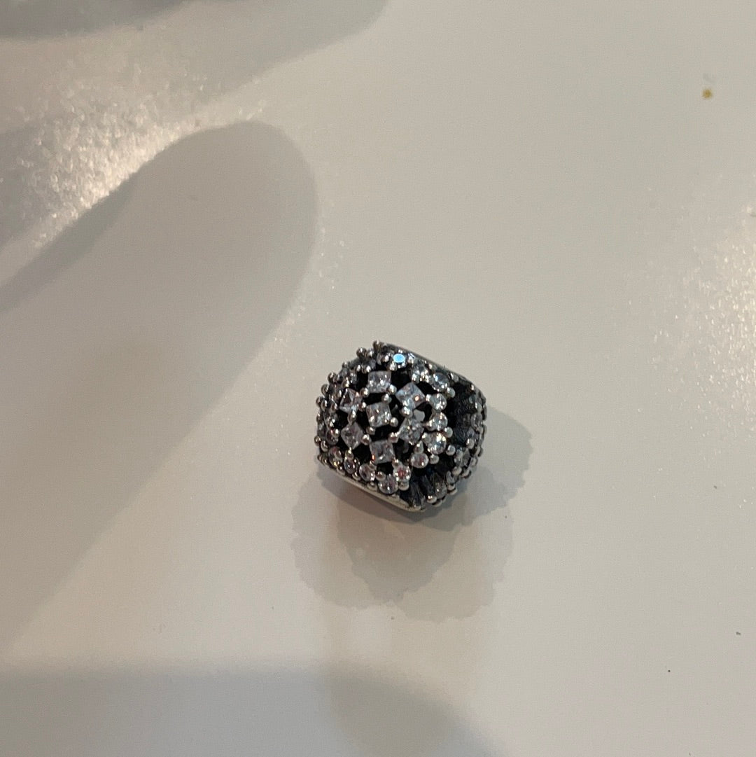Genuine Pandora Sparkle Pave Open Work Snowflake Ball Charm