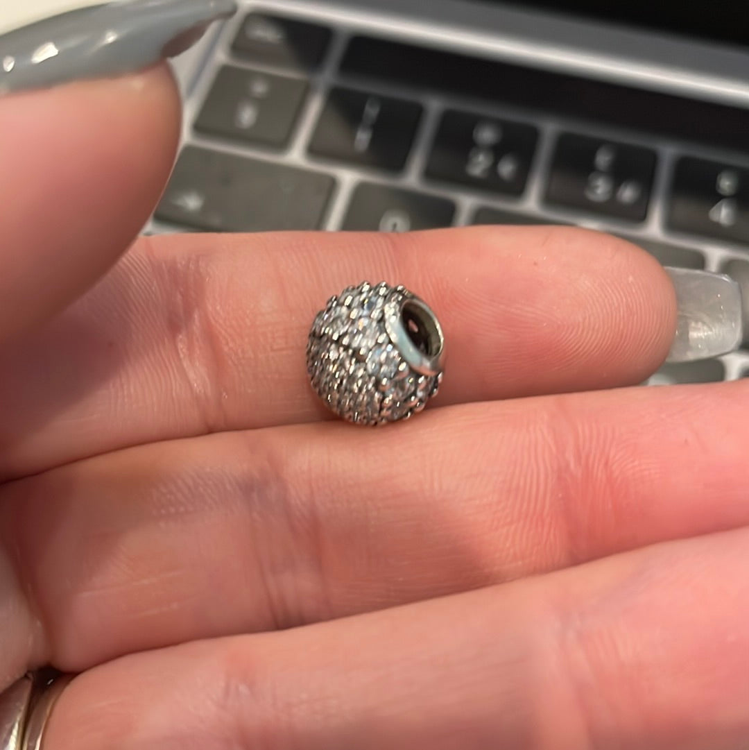 Genuine Pandora Pave Sparkle Ball With Large and Small CZ Charm Clear