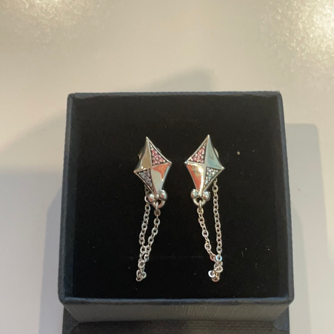 Genuine Chamilia Brand New in Box Disney Mary Poppins Kite Dangle Enamel Earrings