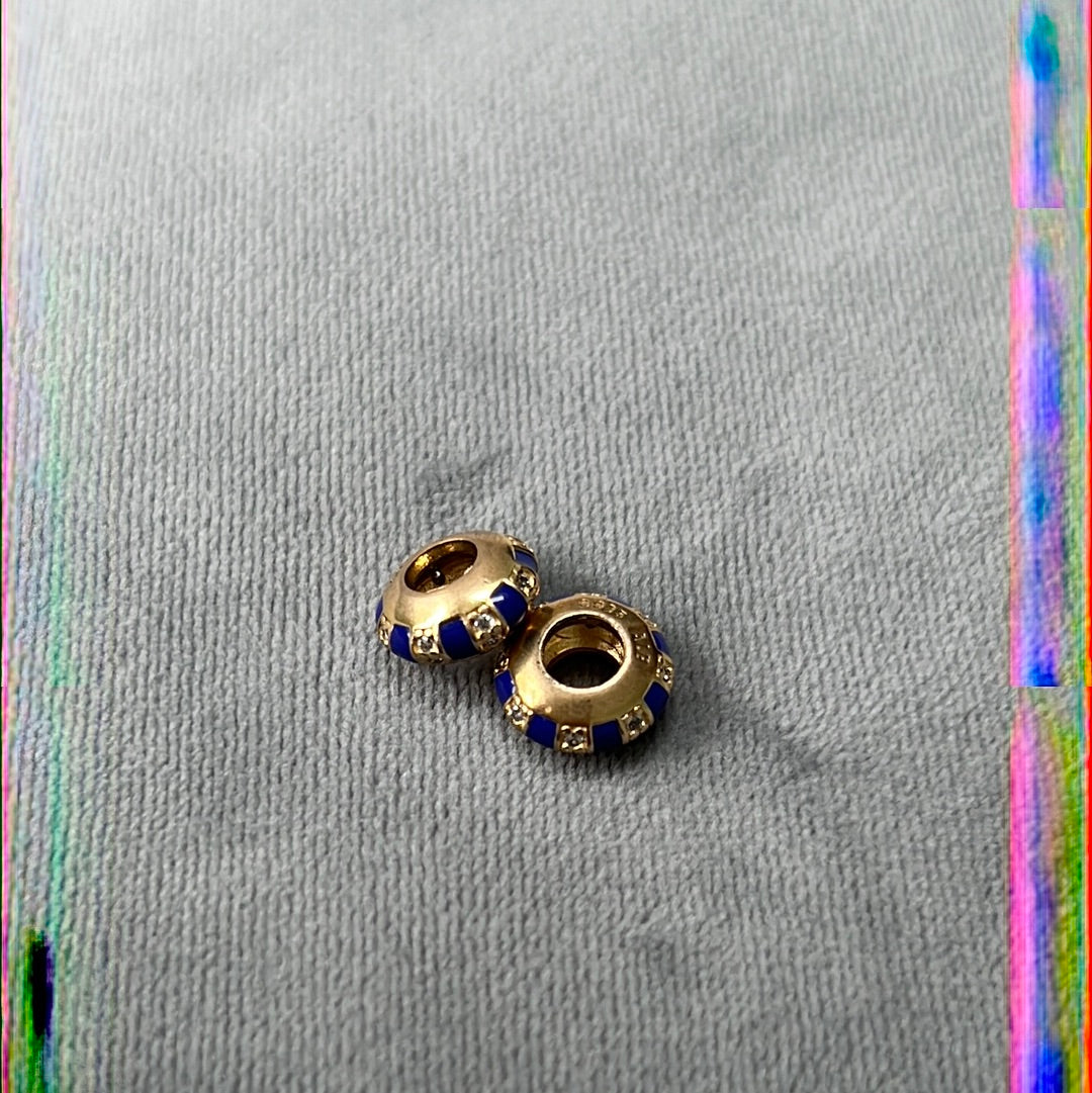 Genuine Pandora Shine Gold Exotic Stones and Stripes Spacers Blue Enamel