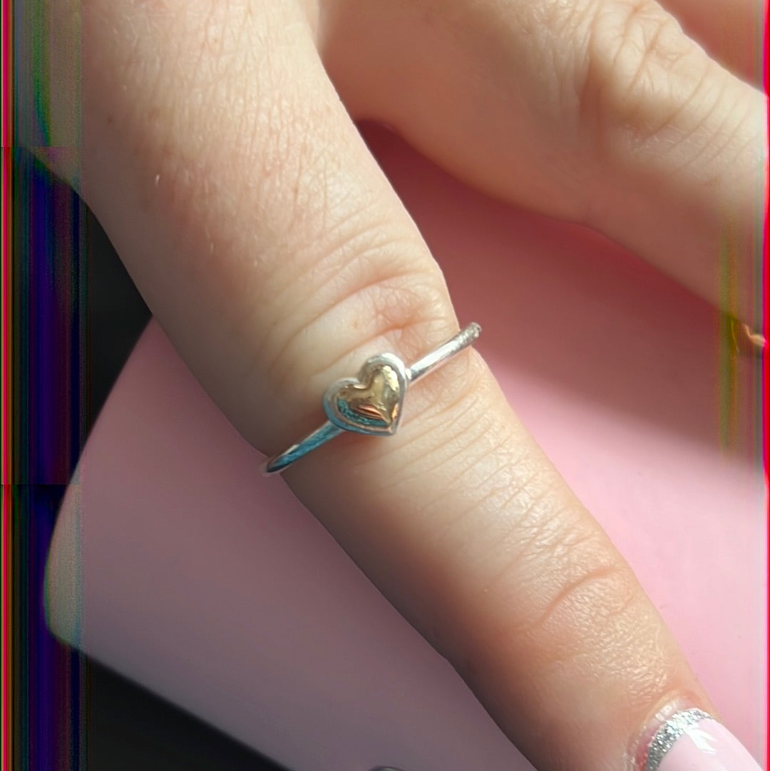 Genuine Pandora 14k Gold Two Tone Domed Heart Ring 50