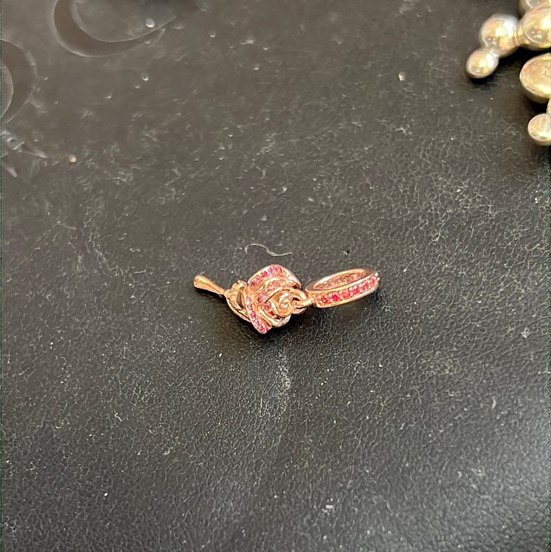 Genuine Pandora Rose Gold Pave Sparkle Rose Dangle Charm