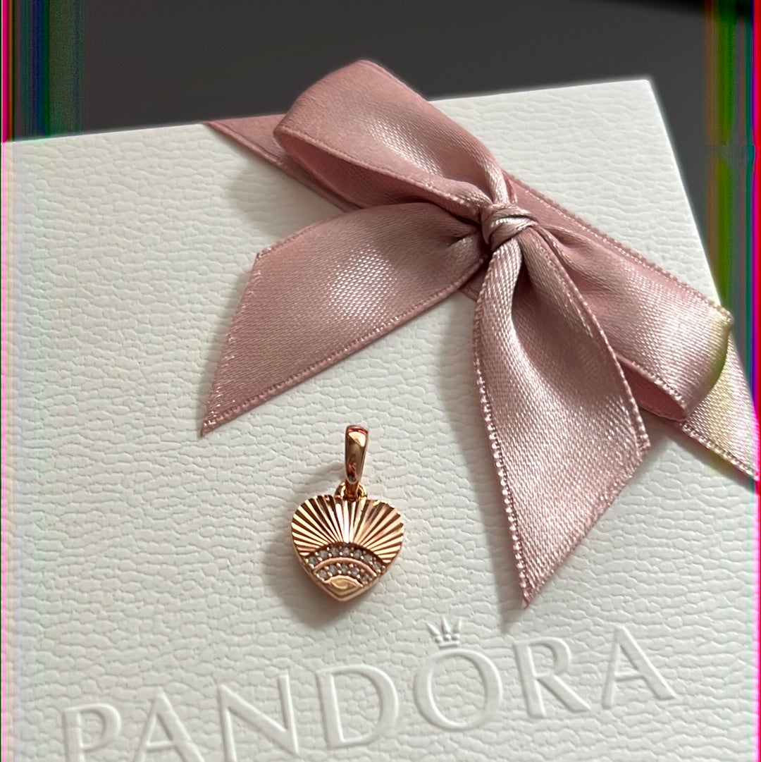 Genuine Pandora Rose Gold Fan of Love Pave Heart Charm Dangle