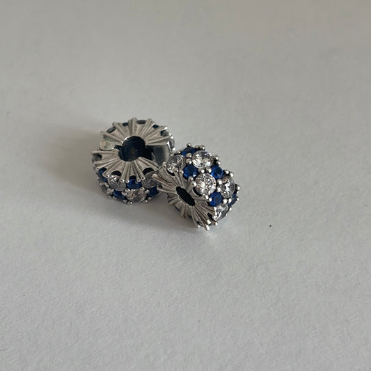 Genuine Pandora Pair of Pave Clear and Navy Blue Silicone Insert Clip x1