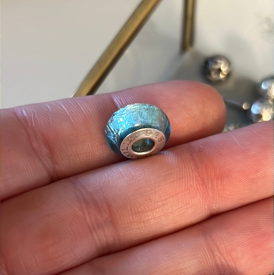 Genuine Chamilia Blue Foil Iridescent Murano Charm