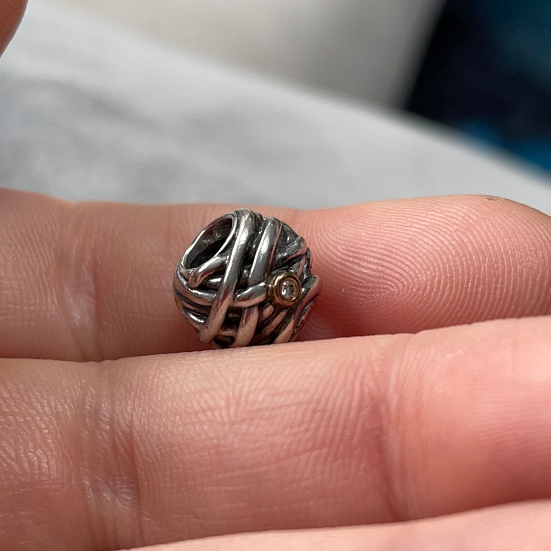 Genuine Pandora Two Tone VERY RARE Woven Together Diamond Charm