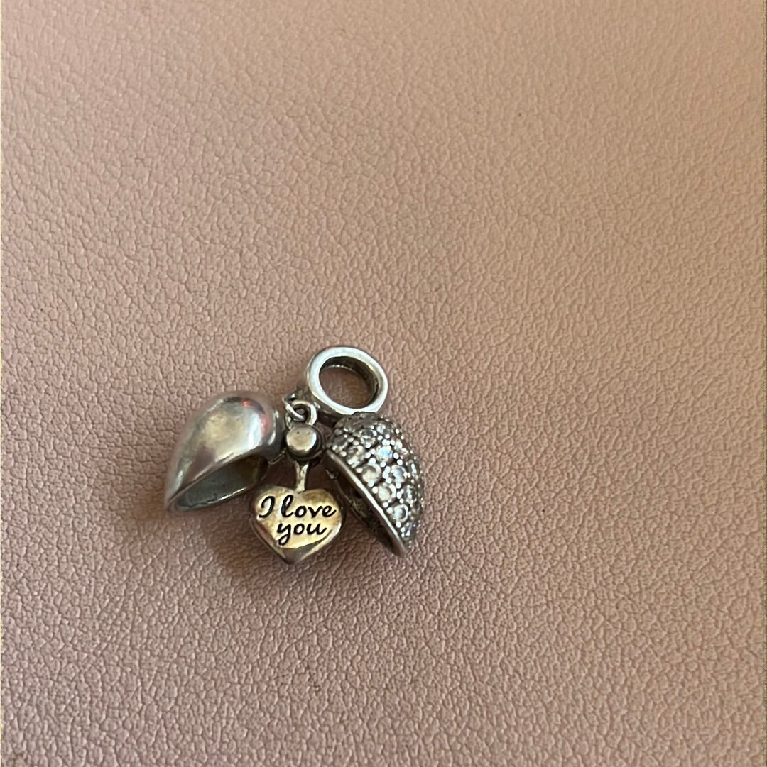 Genuine Chamilia Pave Clear I Love You Heart Openable Dangle Charm