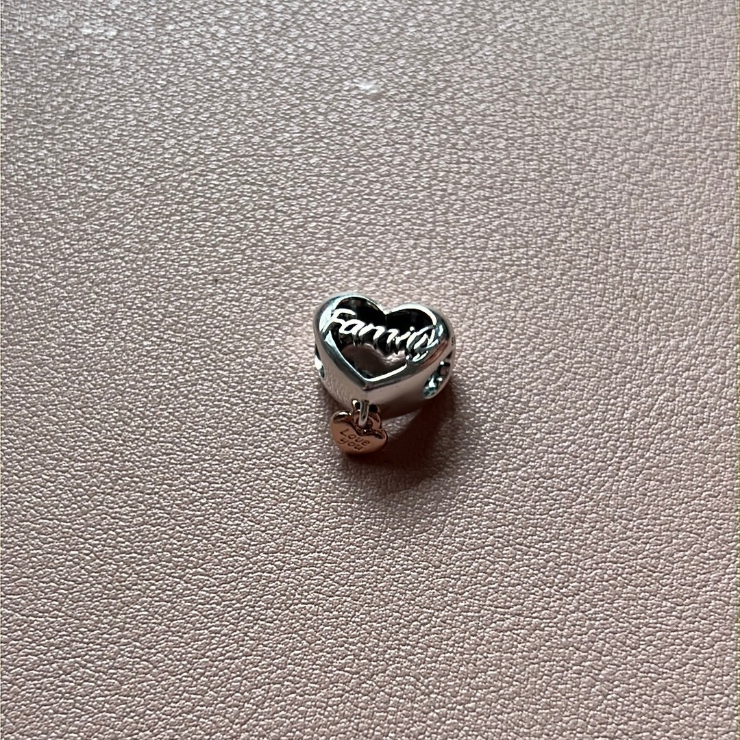 Genuine Pandora Rose Gold Dangle Heart Family Openwork Charm