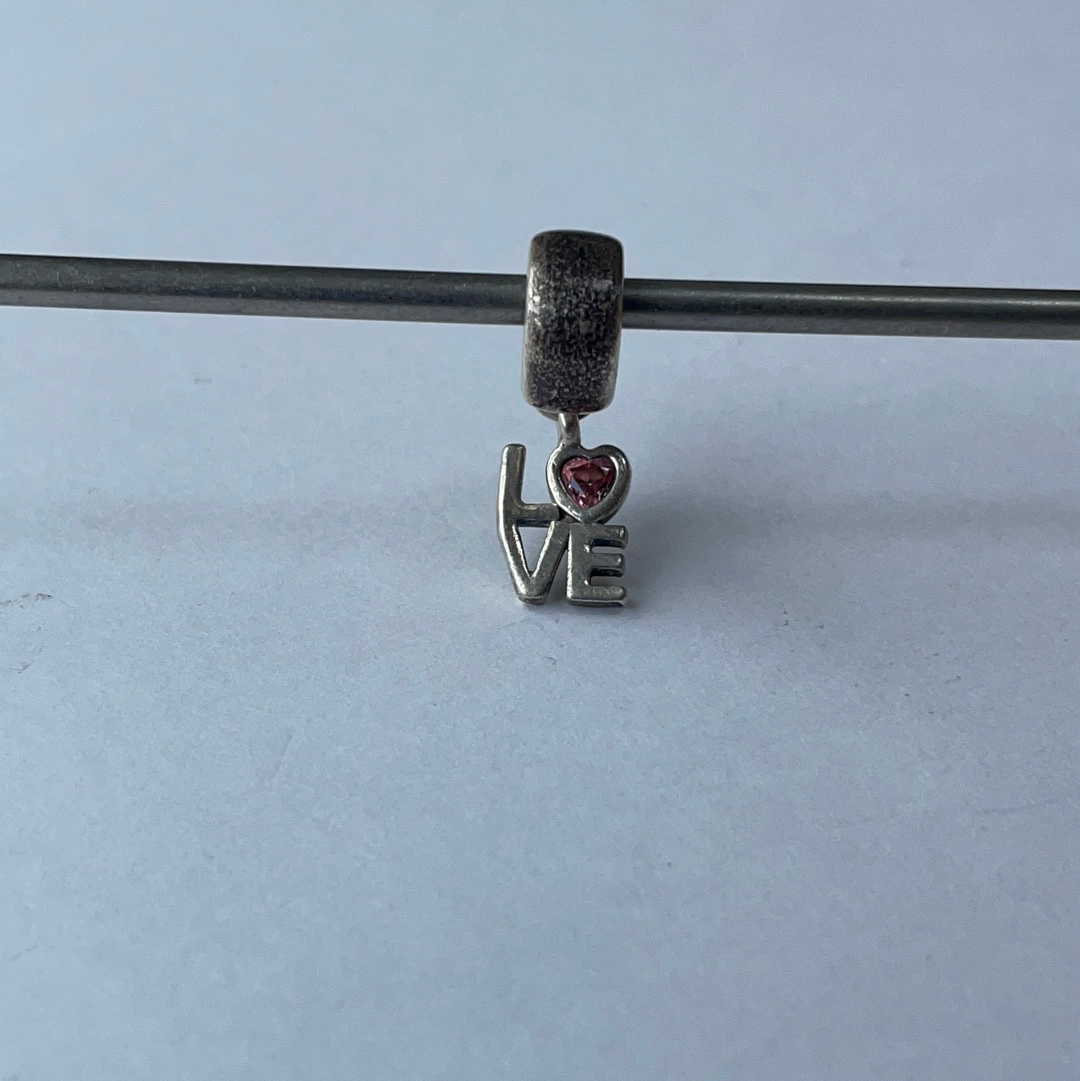 Genuine Pandora Love Word Dangle Pave Charm With Pink CZ