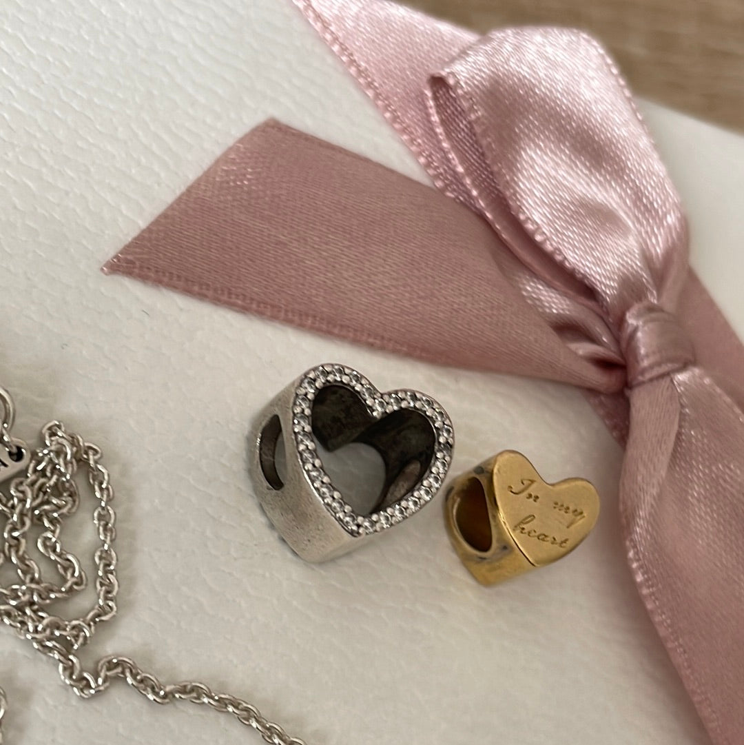 Genuine Pandora Two Tone Heart Pave with Removable Heart Charm 'in my heart'