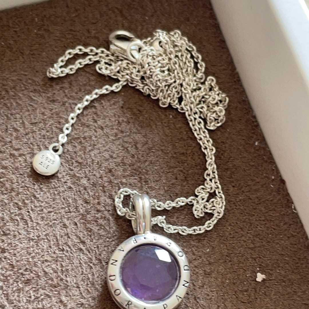 Genuine Pandora Purple Faceted Small Memory Locket Petite Necklace Pendant