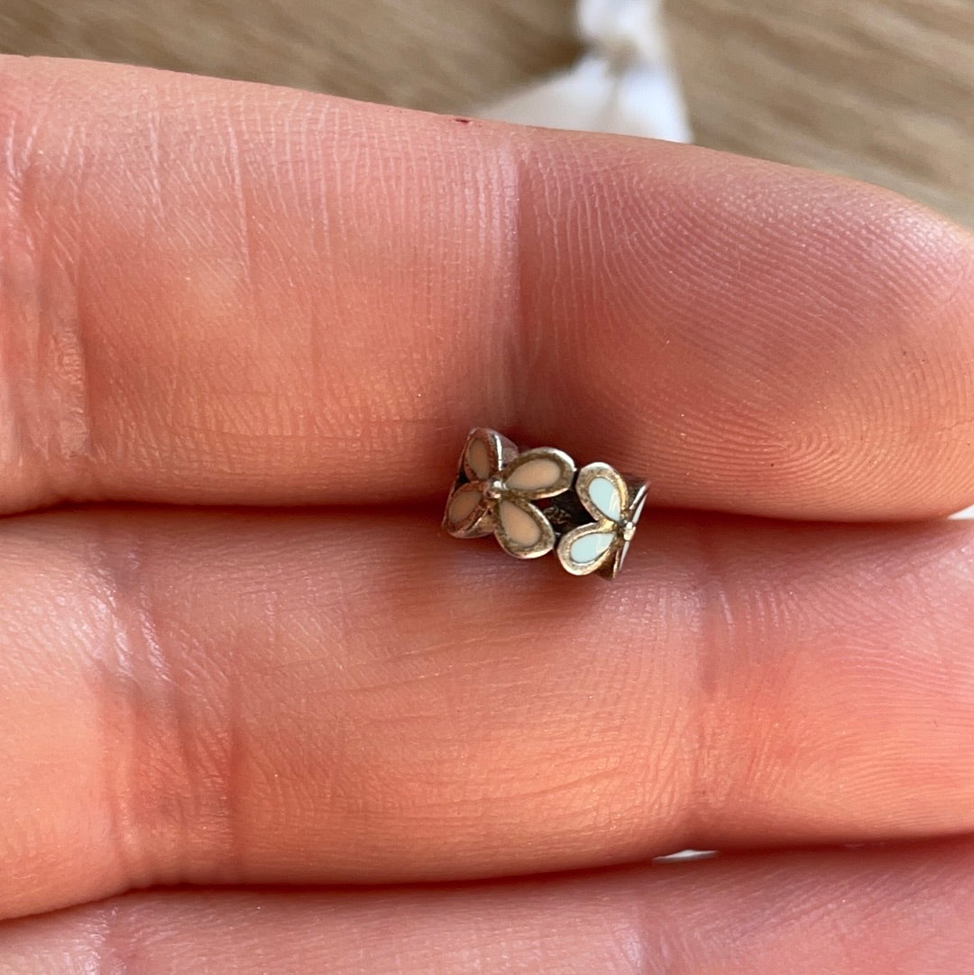 Genuine Chamilia White and Blue Enamel Flower Spacer