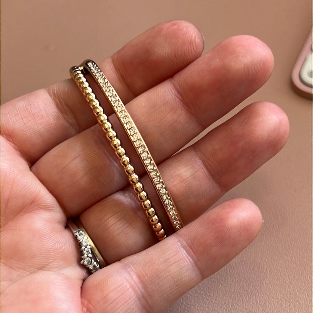 Genuine Swarovski Pave Crystal Rose Gold Beaded Line Hinged Bangle M