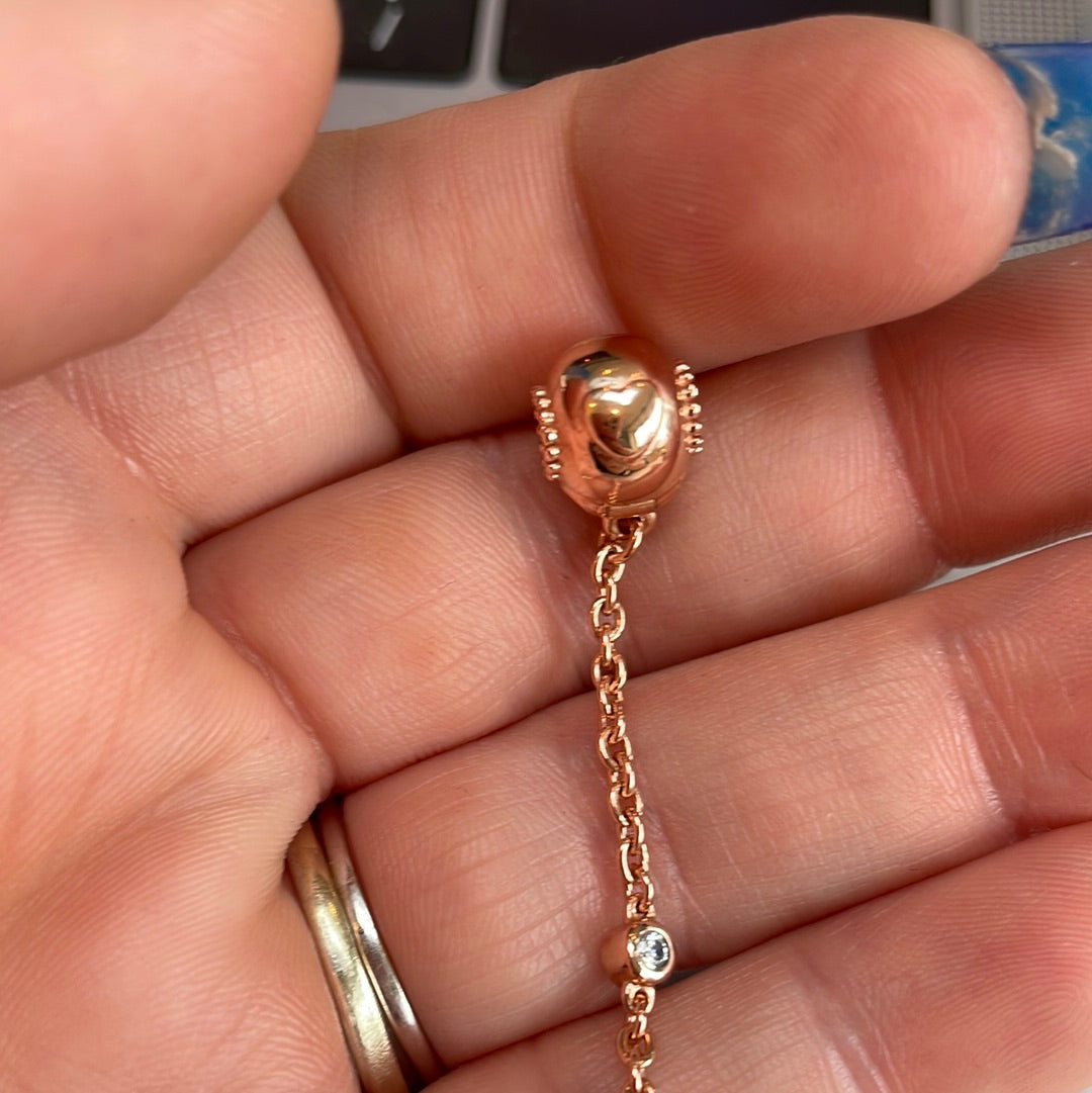 Genuine Pandora Rose Gold Pave Clip Safety Chain Embossed Heart