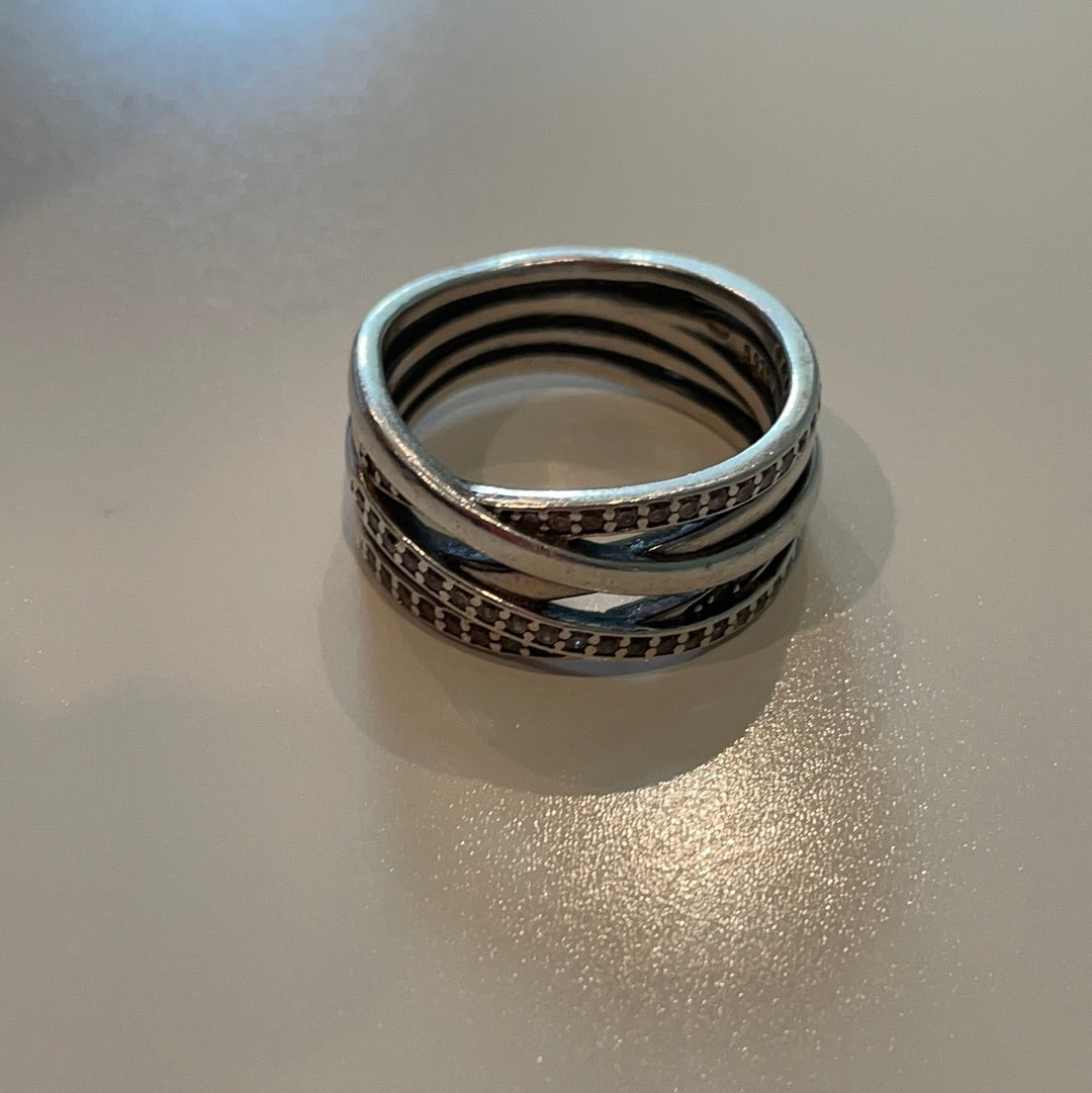 Genuine Pandora Huge (Rose Gold or Silver) Chunky Ring Pave 5 Layer Ring in Size..
