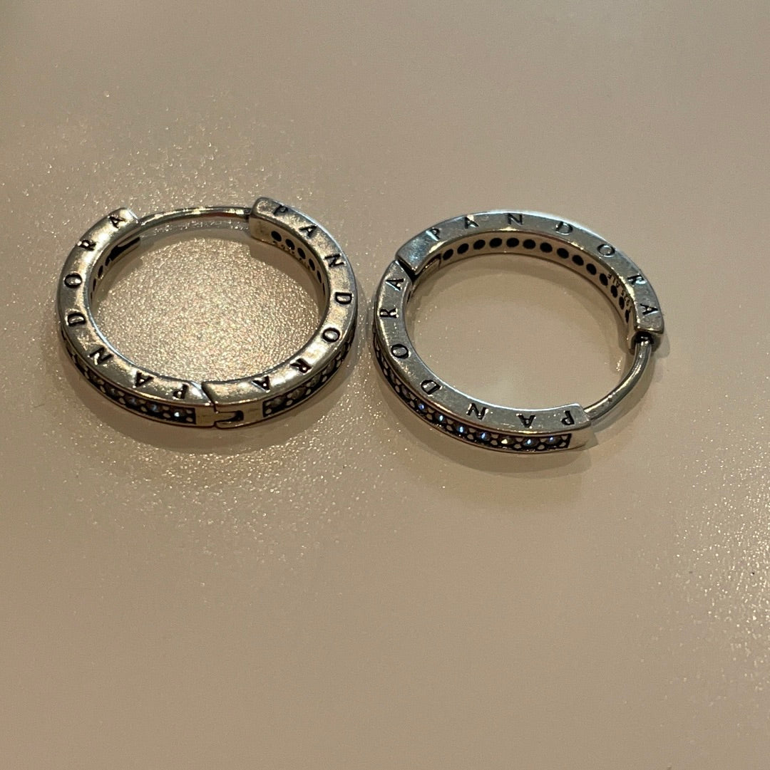 Genuine Pandora Sparkle CZ Hoop Hoops Pave Silver Earrings