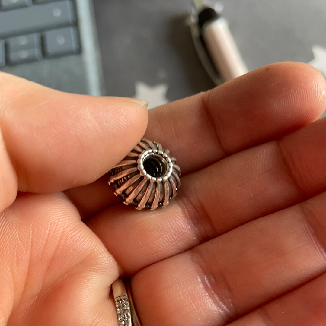 Genuine Pandora Giant XL Art Deco Line Charm With Purple CZ. Large and Heavy and Retired