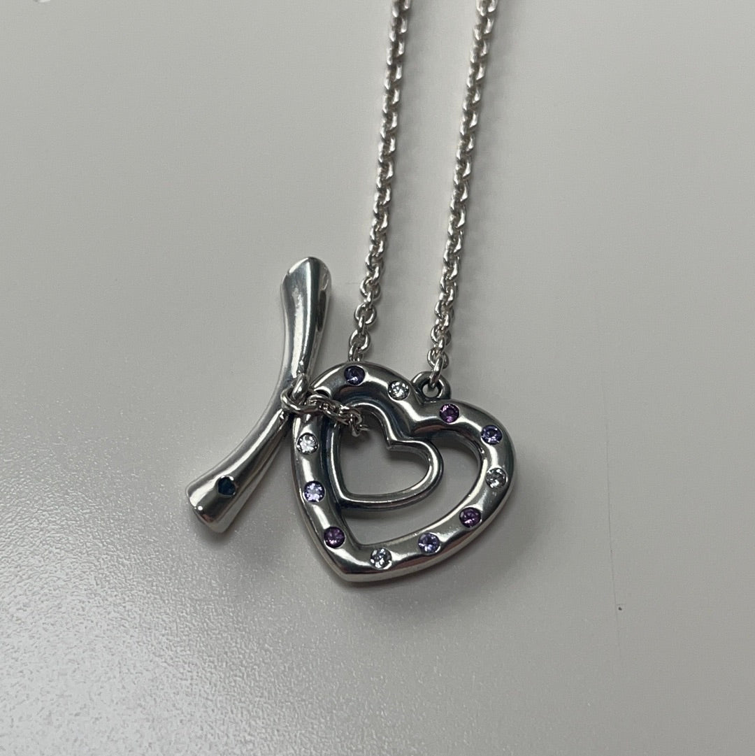 Genuine Pandora T bone Pave Heart Necklace 50cm drop