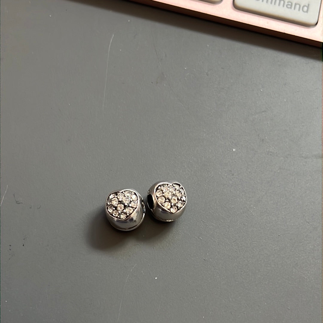 Sterling Silver Pave CZ Heart Clips Pair