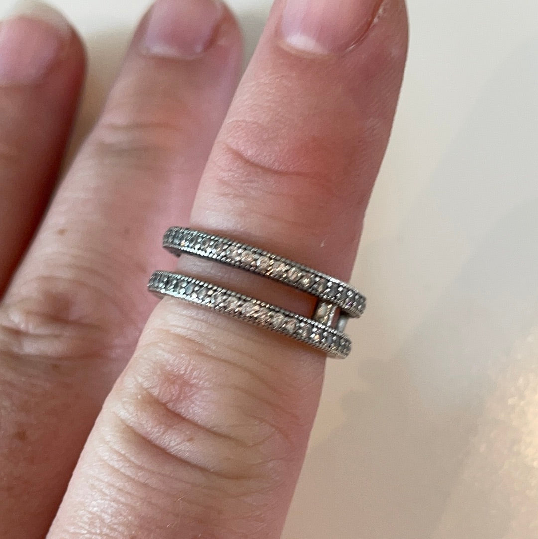 Genuine Pandora Huge Chunky Ring Pave 2 Layer Ring in Size 54