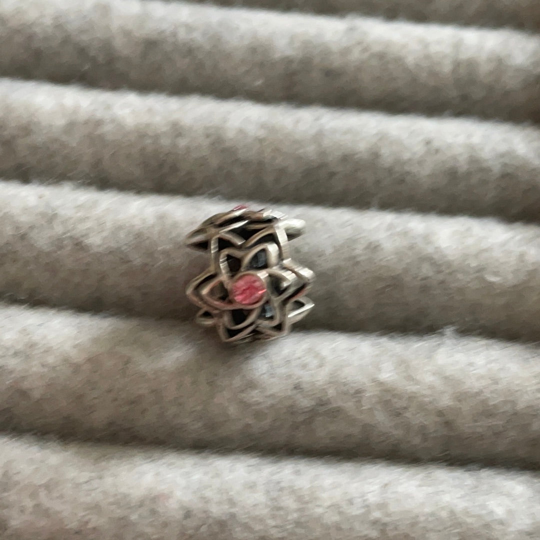 Genuine Chamilia Beautiful Openwork Star Flower Charm Ball with Pink CZ Stones