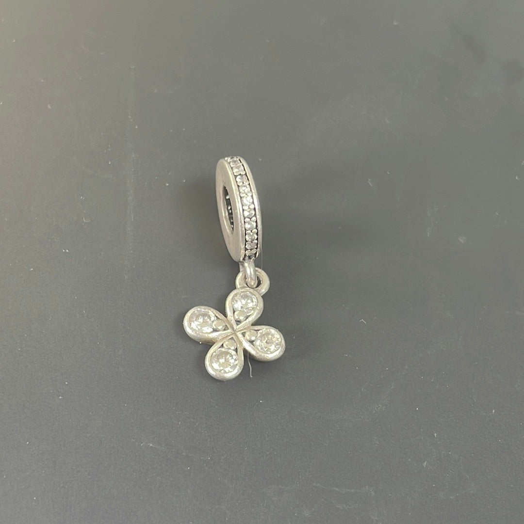 Genuine Pandora Lucky Clover Pave 4 Petal Dangle Charm