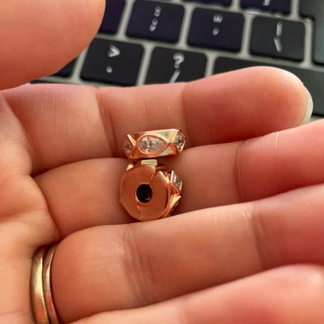 Genuine Pandora Rose Gold Silicone Pave Geometric Shapes Clips PAIR
