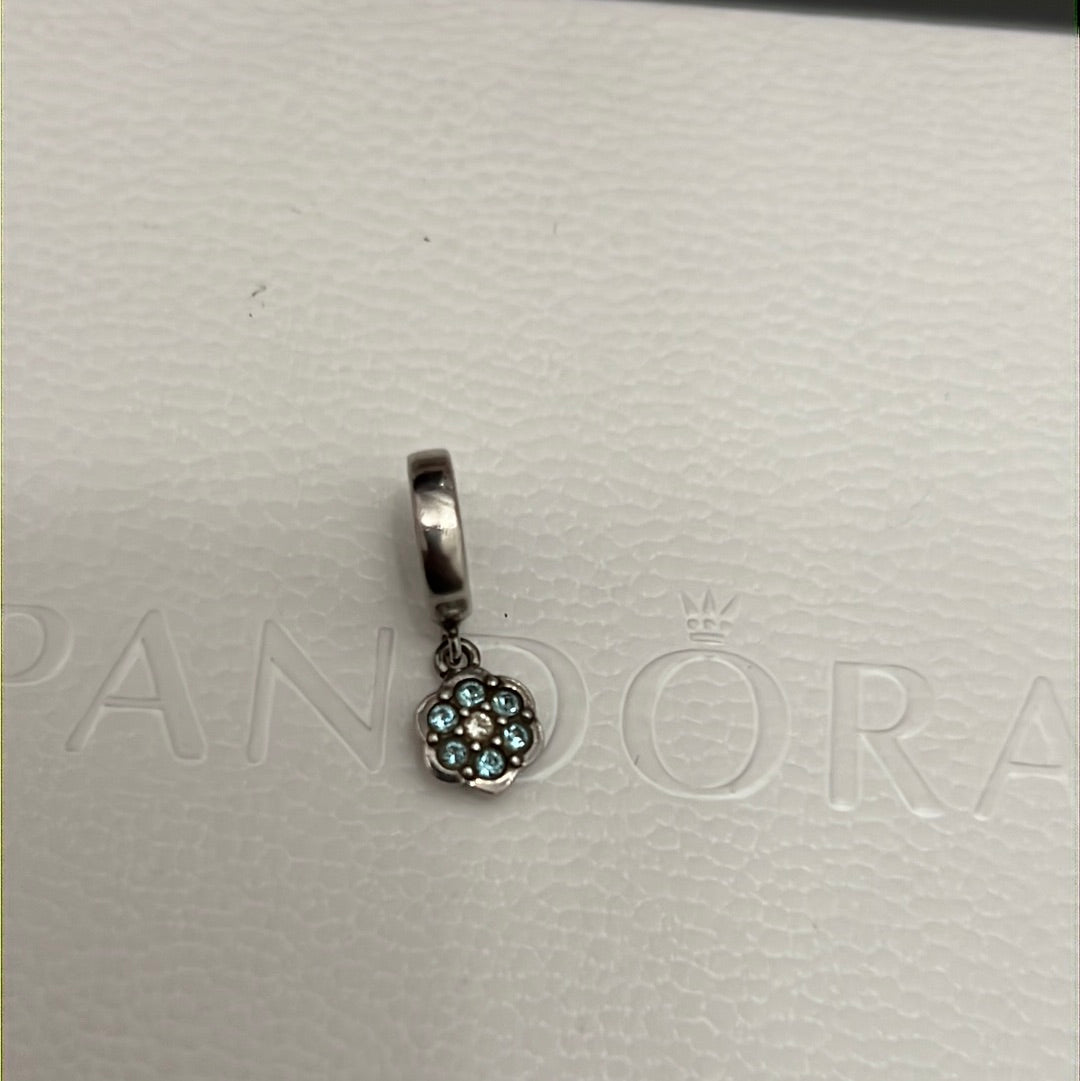 Genuine Chamilia Small Clear and Blue Pave Flower Dangle Charm